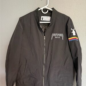 Dutch Bros Black Bomber Jacket with Rainbow Sleeve
